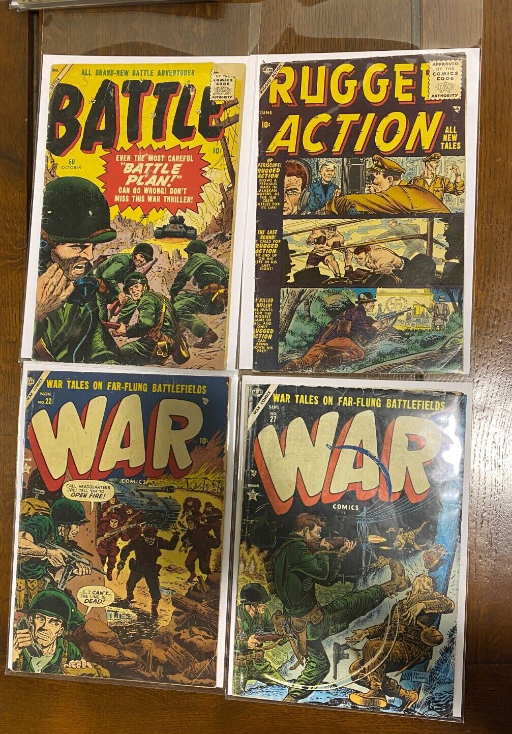 1950 Atlas Battle #60, Rugged Action #4, War #22 and 27 lot of 4 comics