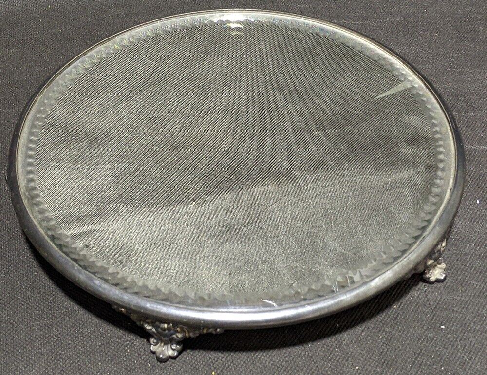 Rare Antique Silver Plate Footed Mirror Plateau - Round - Forbes Silver Co.