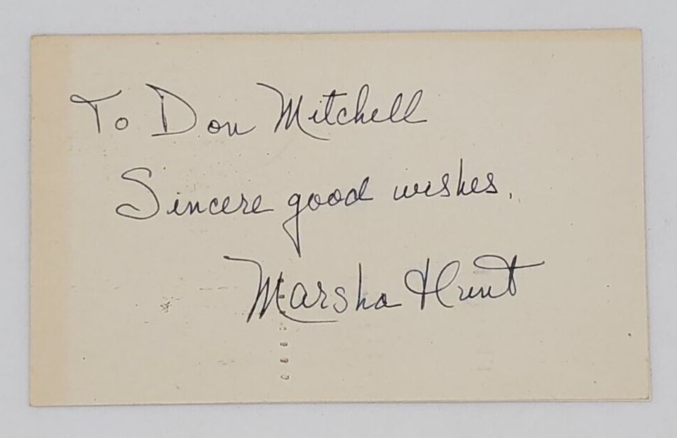 Hollywood Actress Marsha Hunt Autographed Note