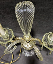 Load image into Gallery viewer, Pressed Glass &amp; Cut Crystal Candle Lamp with Serpentine Arms &amp; Feather Detail
