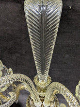 Load image into Gallery viewer, Pressed Glass &amp; Cut Crystal Candle Lamp with Serpentine Arms &amp; Feather Detail
