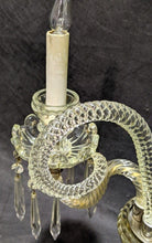 Load image into Gallery viewer, Pressed Glass &amp; Cut Crystal Candle Lamp with Serpentine Arms &amp; Feather Detail
