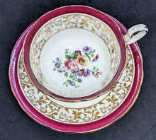 Load image into Gallery viewer, AYNSLEY Bone China Tea Cup &amp; Saucer - Maroon Border, Floral Bowl
