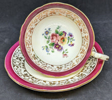 Load image into Gallery viewer, AYNSLEY Bone China Tea Cup &amp; Saucer - Maroon Border, Floral Bowl
