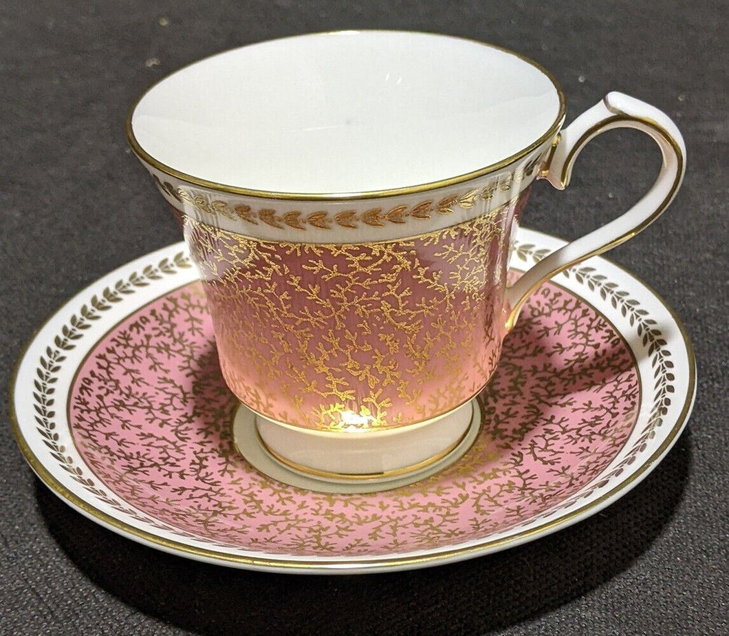 AYNSLEY Bone China Tea Cup & Saucer - Pink With Gold Twig Design - 2968