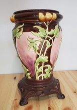 Load image into Gallery viewer, Antique Majolica Vase - Unmarked - on Metal Footings
