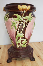 Load image into Gallery viewer, Antique Majolica Vase - Unmarked - on Metal Footings
