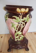 Load image into Gallery viewer, Antique Majolica Vase - Unmarked - on Metal Footings
