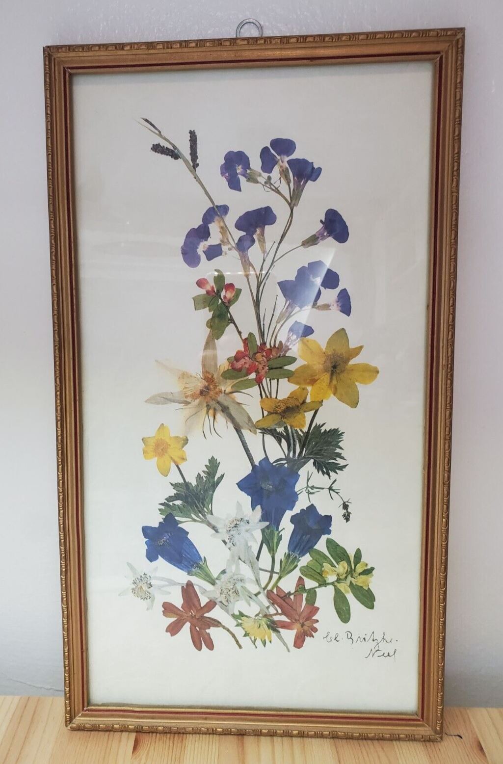 Antique Framed Flowers Print Signed