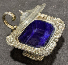 Load image into Gallery viewer, Vintage 5 Pc. Silver Plate &amp; Cobalt Glass Salt, Pepper &amp; Mustard Set
