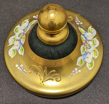 Load image into Gallery viewer, Emerald Green &amp; Heavy Gold Bohemian Czech Art Glass Lidded Pedestal Dish
