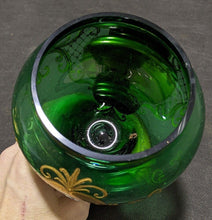 Load image into Gallery viewer, Emerald Green &amp; Heavy Gold Bohemian Czech Art Glass Lidded Pedestal Dish
