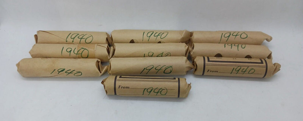 1940 Canadian Pennies (50 coins per roll) 10 rolls lot