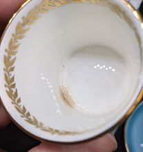 Load image into Gallery viewer, Set of 7 Teal And Gold Leaf Design AYNSLEY Demitasse Bone China Cups &amp; Saucers
