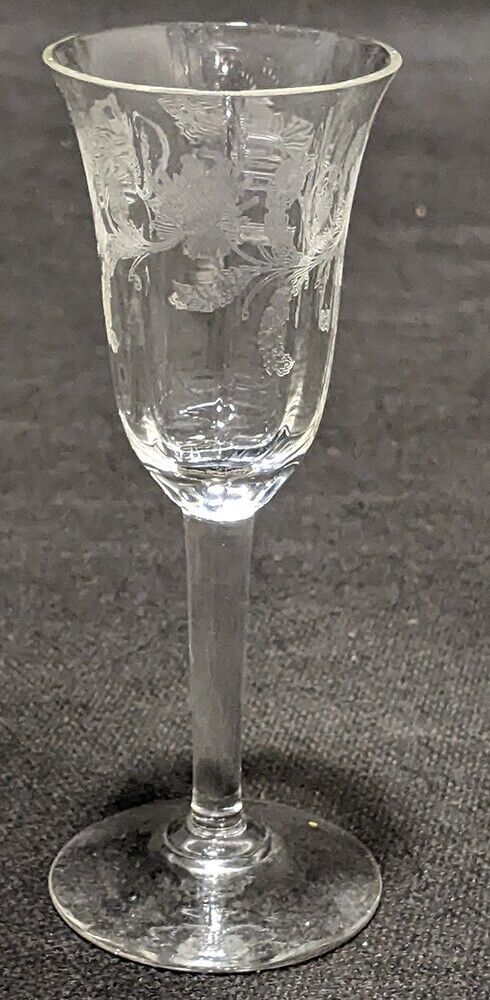 Etched Thistle Design Crystal Sherry Glass