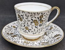 Load image into Gallery viewer, Coalport Fine Bone China Tea Cup &amp; Saucer - Gold Flower, Black Leaves
