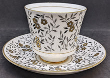 Load image into Gallery viewer, Coalport Fine Bone China Tea Cup &amp; Saucer - Gold Flower, Black Leaves
