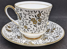 Load image into Gallery viewer, Coalport Fine Bone China Tea Cup &amp; Saucer - Gold Flower, Black Leaves
