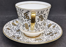 Load image into Gallery viewer, Coalport Fine Bone China Tea Cup &amp; Saucer - Gold Flower, Black Leaves
