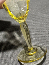 Load image into Gallery viewer, Vintage Yellow Depression Glass Grape &amp; Vine Etched Sherry Glass
