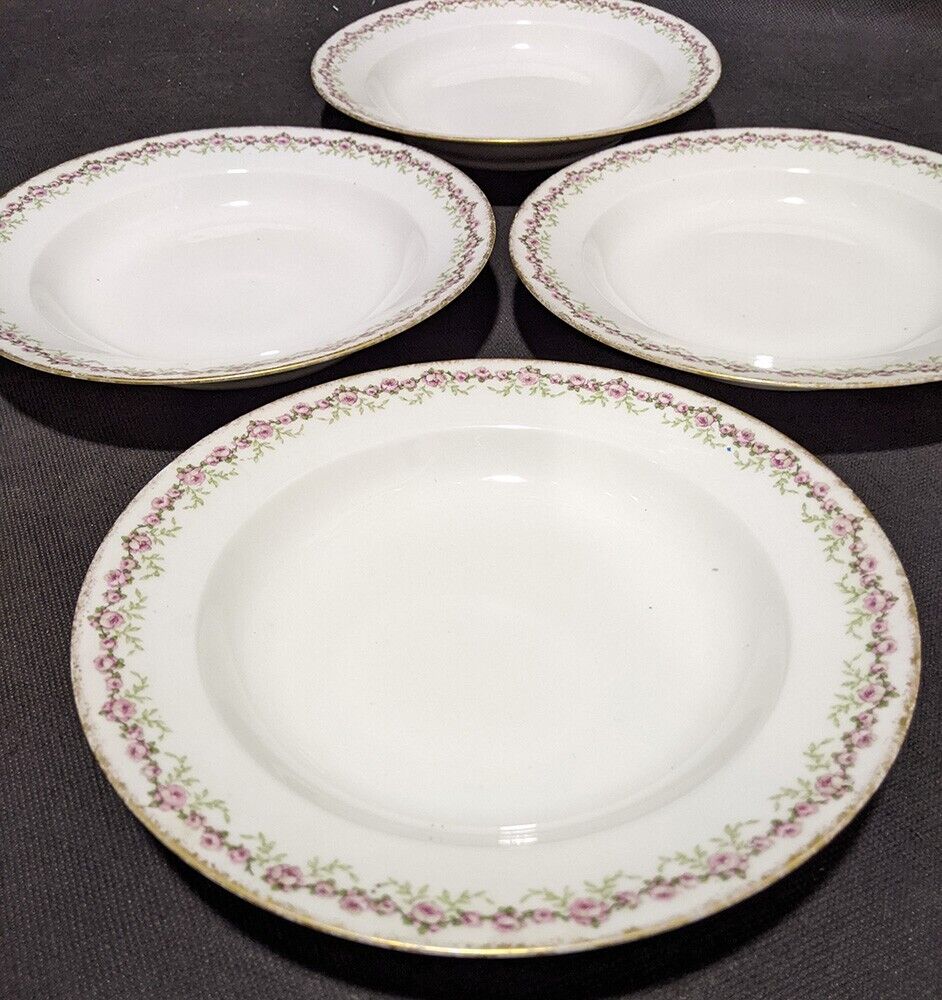 4 Vintage Limoges Haviland Rimmed Soup Bowls - Small Rose Border ...