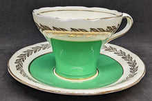 Load image into Gallery viewer, AYNSLEY Bone China Corset Shaped Green With Gold Leaf Design Cup &amp; Saucer
