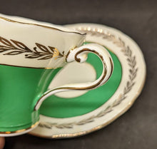 Load image into Gallery viewer, AYNSLEY Bone China Corset Shaped Green With Gold Leaf Design Cup &amp; Saucer
