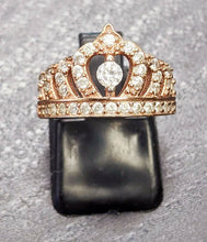 Load image into Gallery viewer, Rose Tone Sterling Silver &amp; Crystal Tiara Shaped Ring - Size 5
