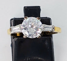 Load image into Gallery viewer, Gold Tone, Classic Setting Ring - Size 7.25 - Rnd &amp; Baguette
