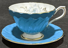 Load image into Gallery viewer, AYNSLEY Fine Bone China Cup &amp; Saucer - Bright Blue With Grey Flower Detail
