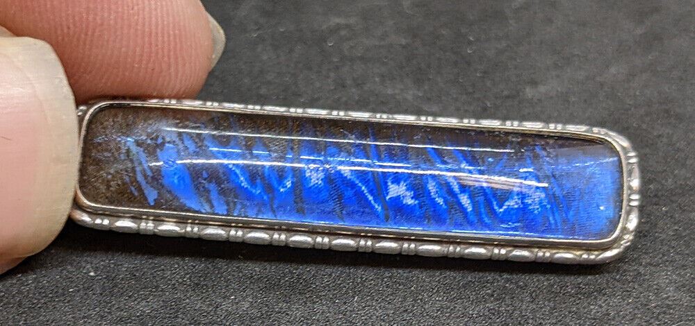 Sterling Silver - Iridescent Rectangular Bar Pin / Brooch