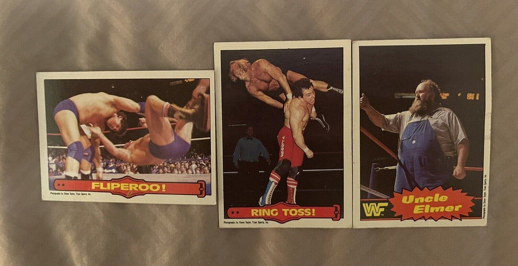 WWF O Pee Chee cards Ringside Action #42,43, Uncle Elmer #44