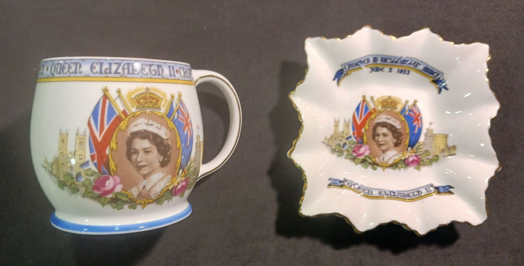 1953 Crowned Queen Elizabeth II Cup and Plate Lot