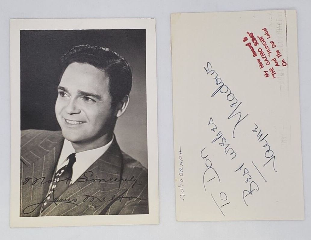 Hollywood James Milton Autographed Photo & Jayne Meadows Autographed Note Set