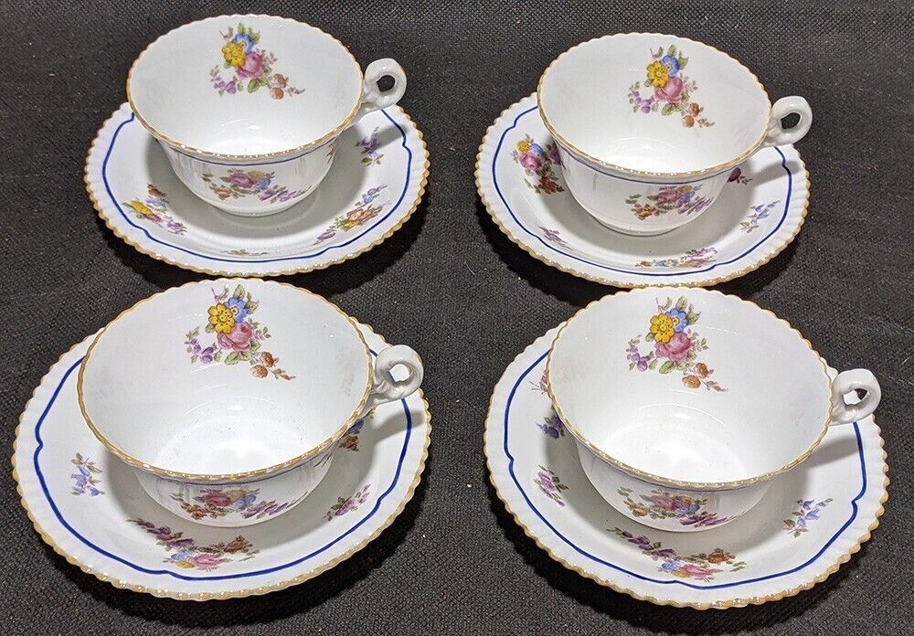 4 Spode Copeland China Tea Cups & Saucers - Briarwood