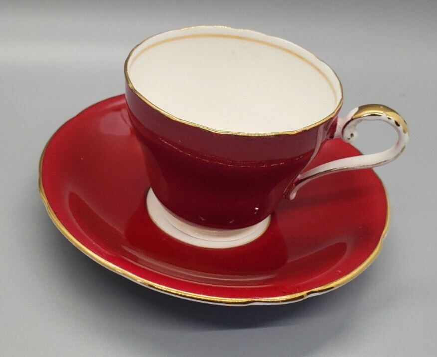 Bright Red & Gold AYNSLEY Bone China Demitasse Cup & Saucer