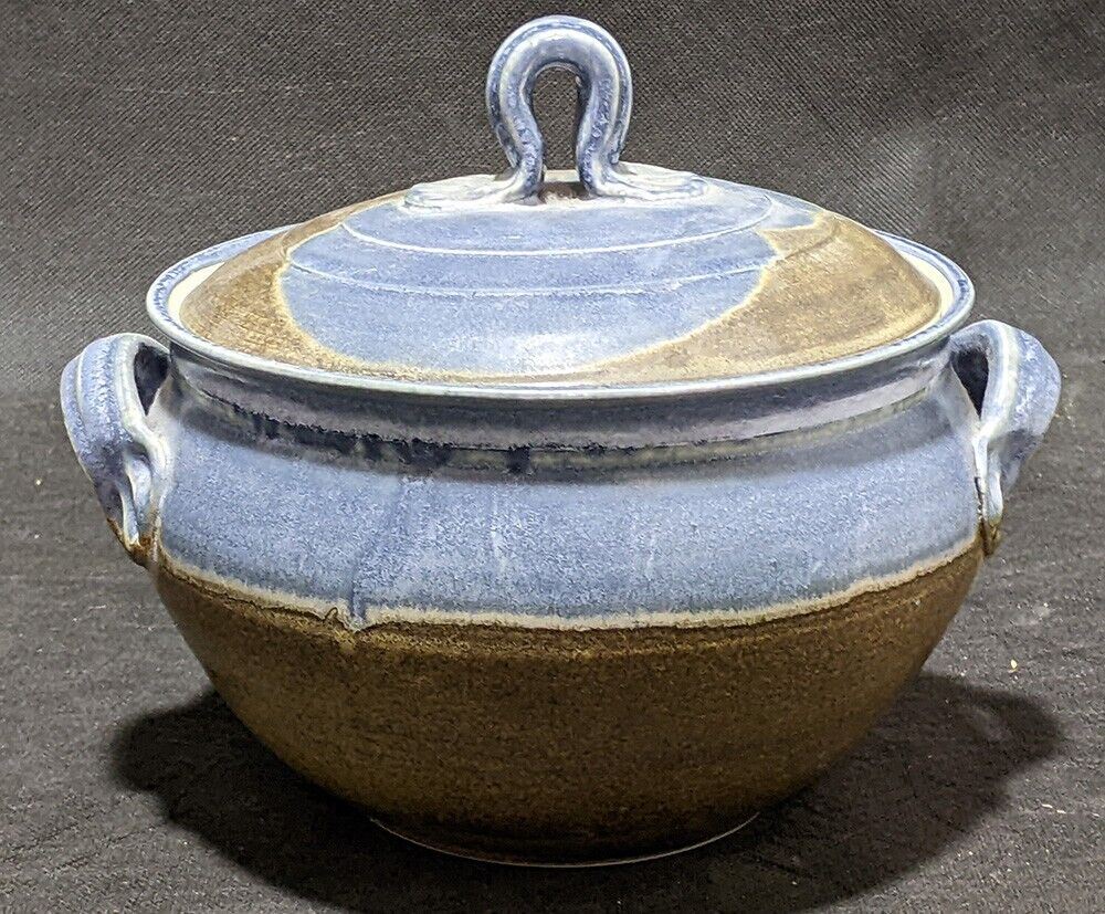 Beautiful Earth Tone Blue & Brown Pottery Lidded Casserole Dish