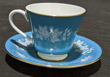 Load image into Gallery viewer, AYNSLEY Fine Bone China Tea Cup &amp; Saucer - Teal Blue &amp; White Flowers
