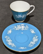 Load image into Gallery viewer, AYNSLEY Fine Bone China Tea Cup &amp; Saucer - Teal Blue &amp; White Flowers
