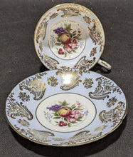 Load image into Gallery viewer, PARAGON Bone China Tea Cup &amp; Saucer - Blue &amp; Gold - Fruit Bouquet in Bowl
