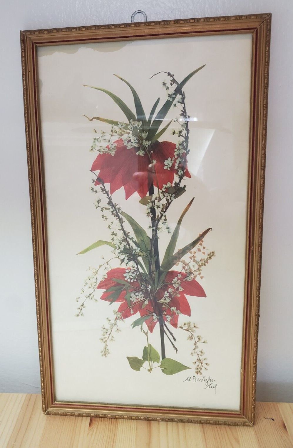 Antique Framed Flower Print Signed