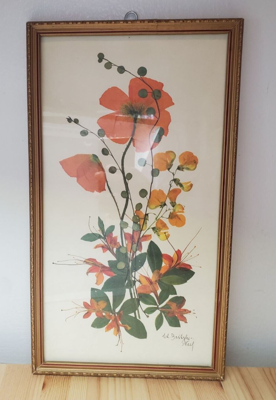 Antique Framed Flower Print - Signed - C