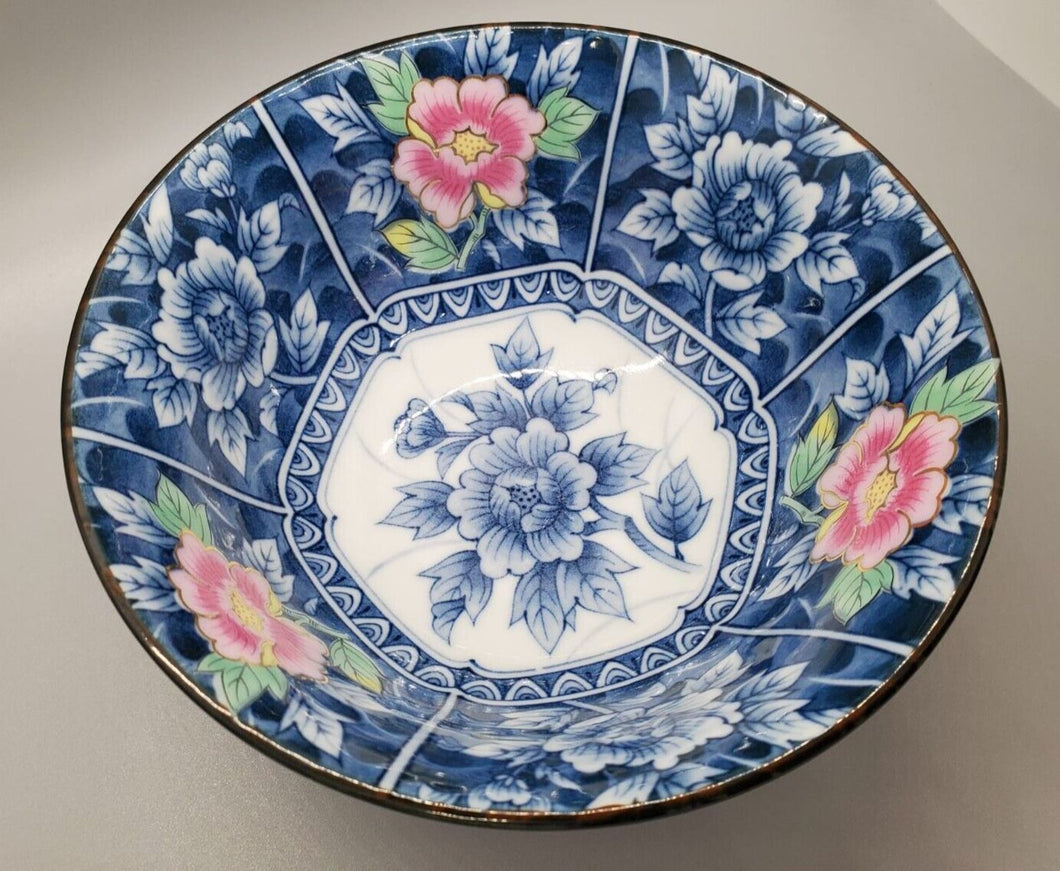 Beautiful Blue Rose Motif Serving Bowl - Maker Unknown