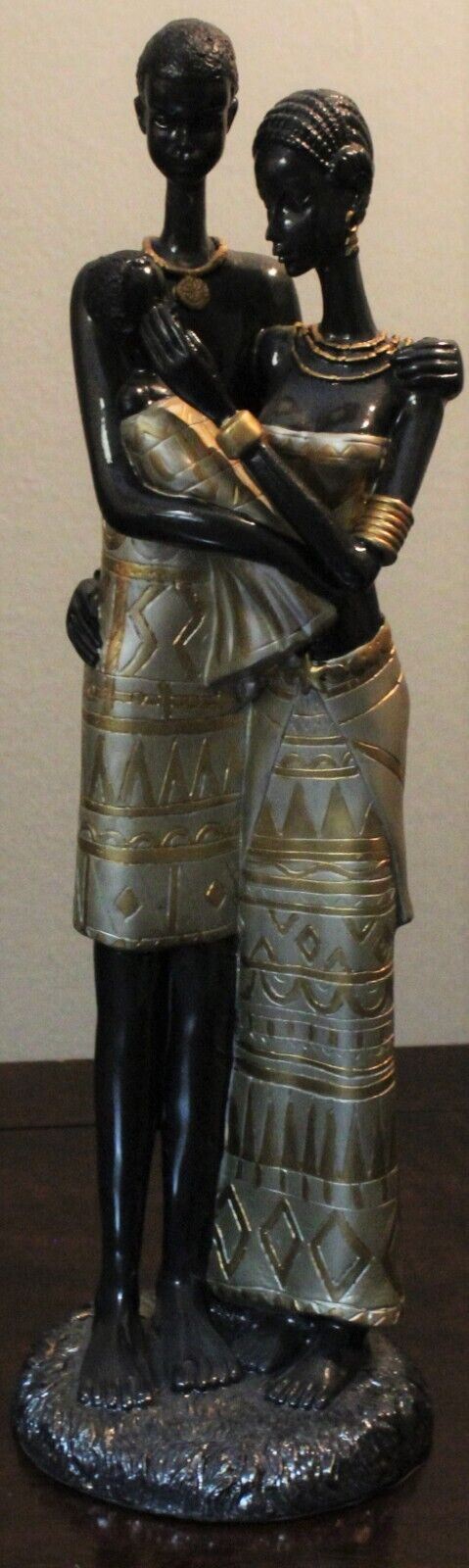 Decorative Resin African Family Sculpture with Gold Trim Garments, 12