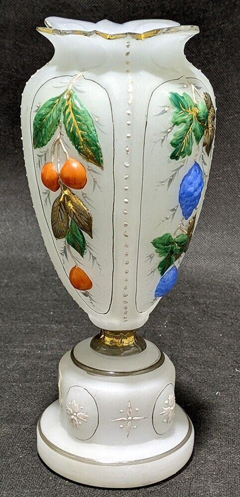 Satin Finish, Hand Coloured Bristol Vase - As Is - 9 1/2