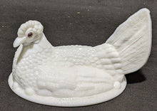 Load image into Gallery viewer, Milk Glass Butter Dish Topper - Chicken Design - With Eye Beads
