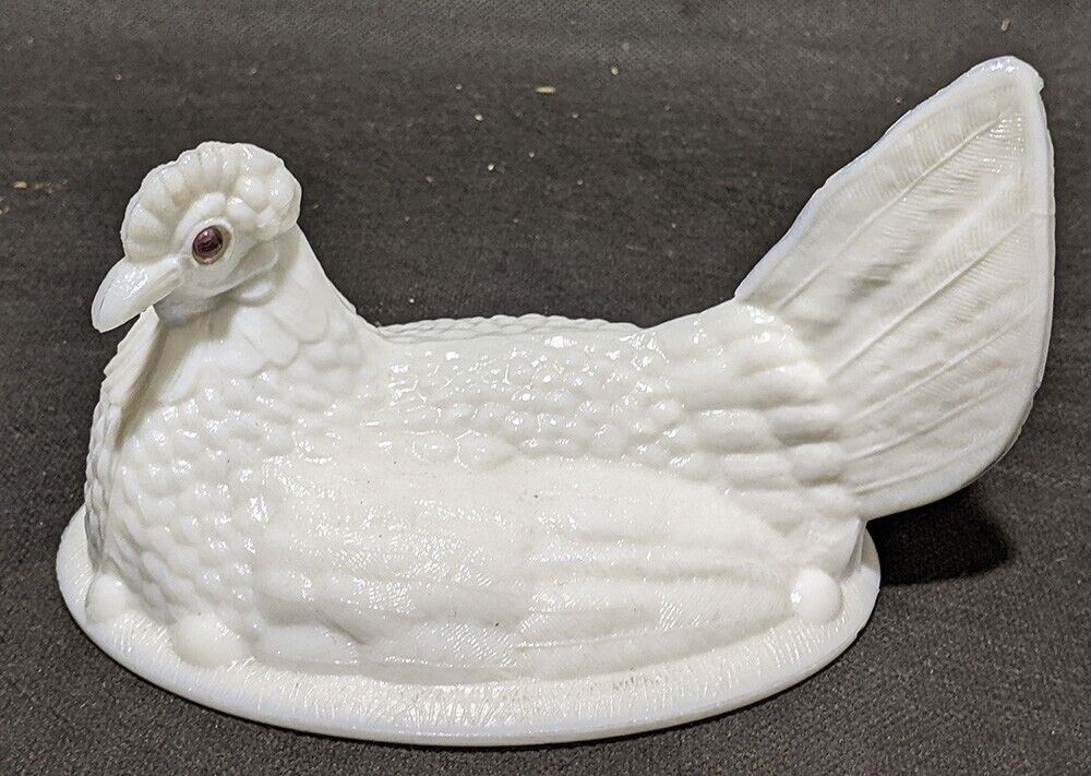 Milk Glass Butter Dish Topper - Chicken Design - With Eye Beads