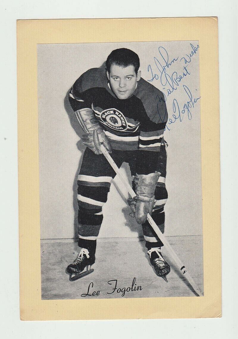 Lee Fogolin Signed 1944-1963 Premium Group II Chicago Blackhawks Beehive Photo