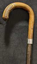 Load image into Gallery viewer, Wooden Cane / Walking Stick - Carved Handle - Silver Tone Collar
