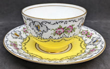 Load image into Gallery viewer, AYNSLEY Bone China Tea Cup &amp; Saucer - Bright Yellow With Scalloped Floral Border
